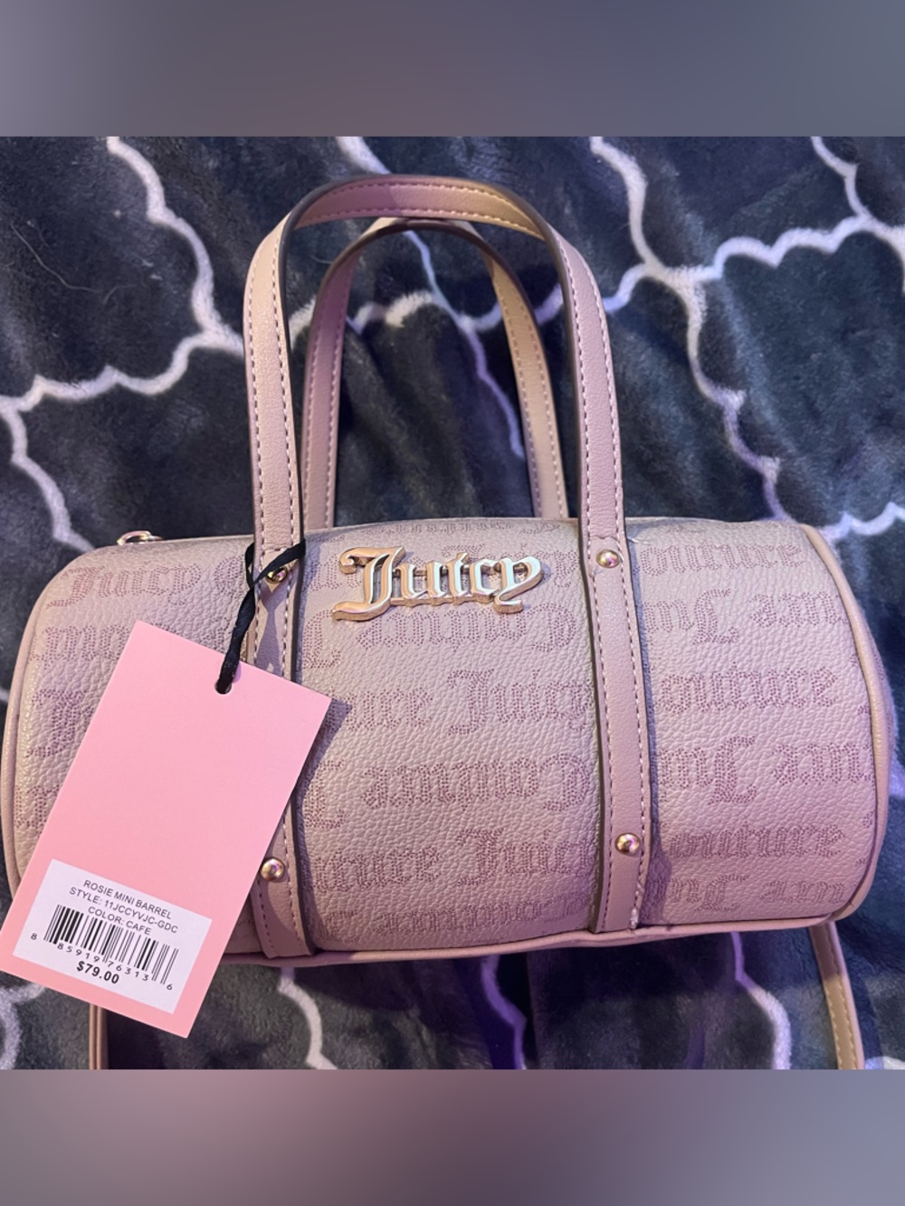 Juicy Couture Beige Logo Mini Barrel Bag with Gold Hardware
